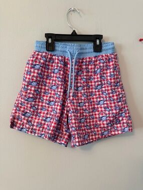 Prodoh Red & Blue Crab-Print Swim Trunks